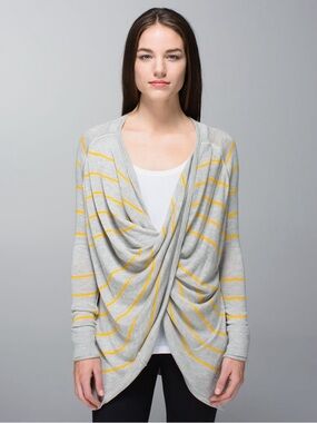 lululemon athletica Light Gray & Yellow Striped Draped Cardigan